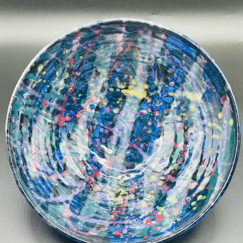 Multicolor Splatter Centerpiece Bowl Signed