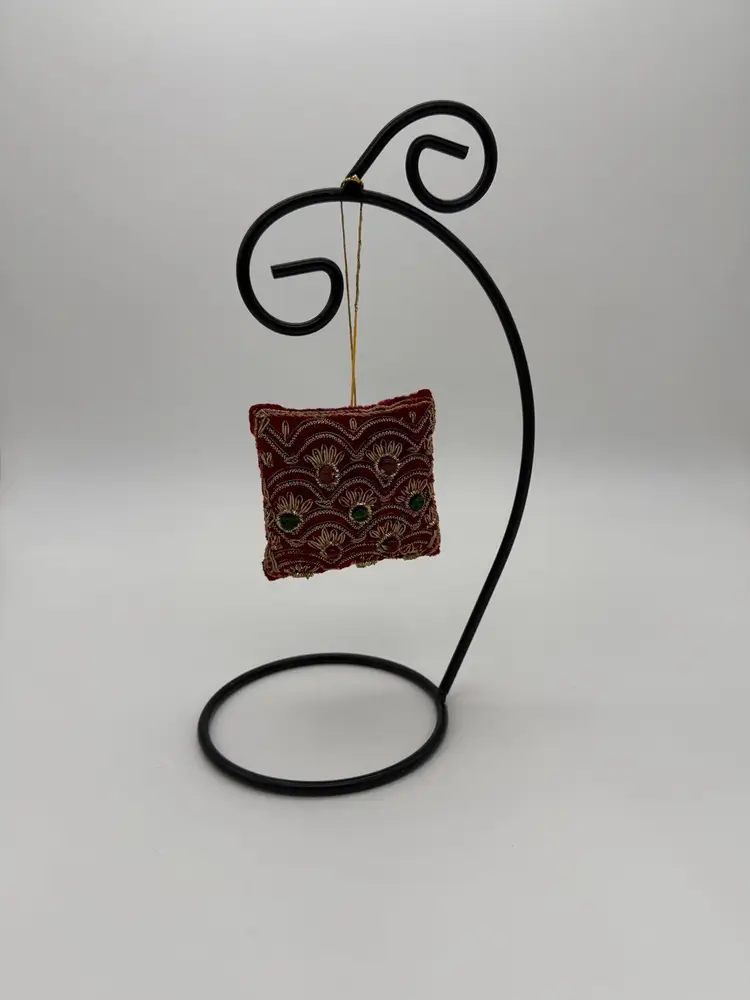 Vtg. Victorian Mid Century Hand Embroidered Zardozi Square Ornament Royal Red