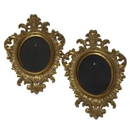 Set Of 2 Vintage Ornate Gold Tone Hollywood Regency Oval Wall Frames Mirrors Decor