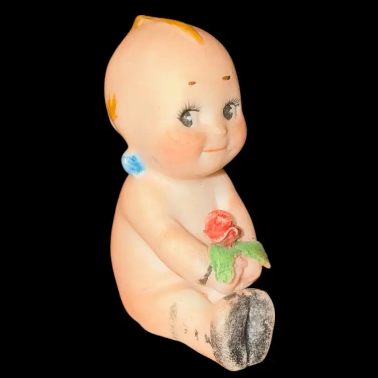 1912 Bisque Kewpie Sitting W/ Rose RARE VARIATION W/ Painted Shoes