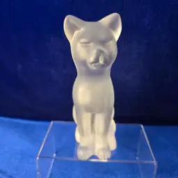 177 - Baccarat Satin Crystal Sitting Cat Sand Carved VTG 1940s