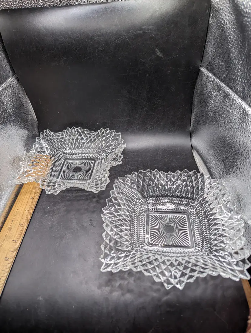 Vintage Set of 2 Federal Glass Traditions Clear Square Bon Bon Dish 6.5" Ruffled