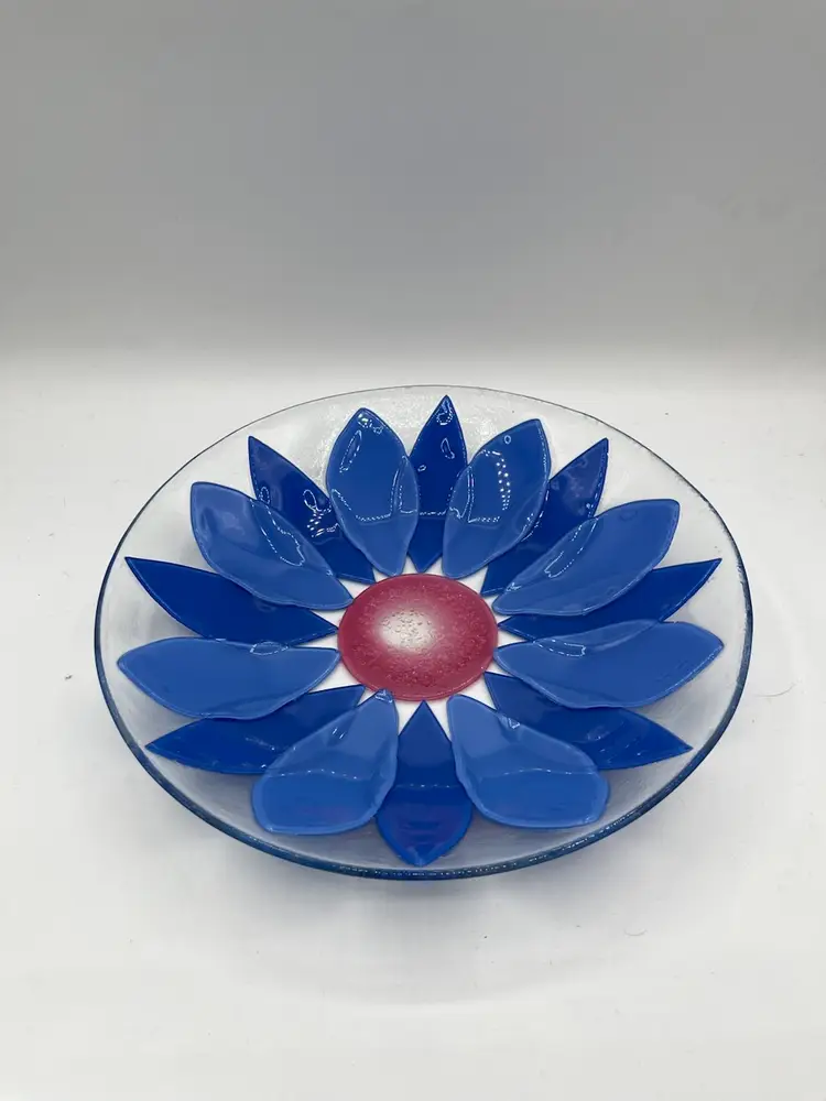 Vintage Large Villeroy & Boch Flora Vitrium Blue Cornflower Fused Glass Bowl