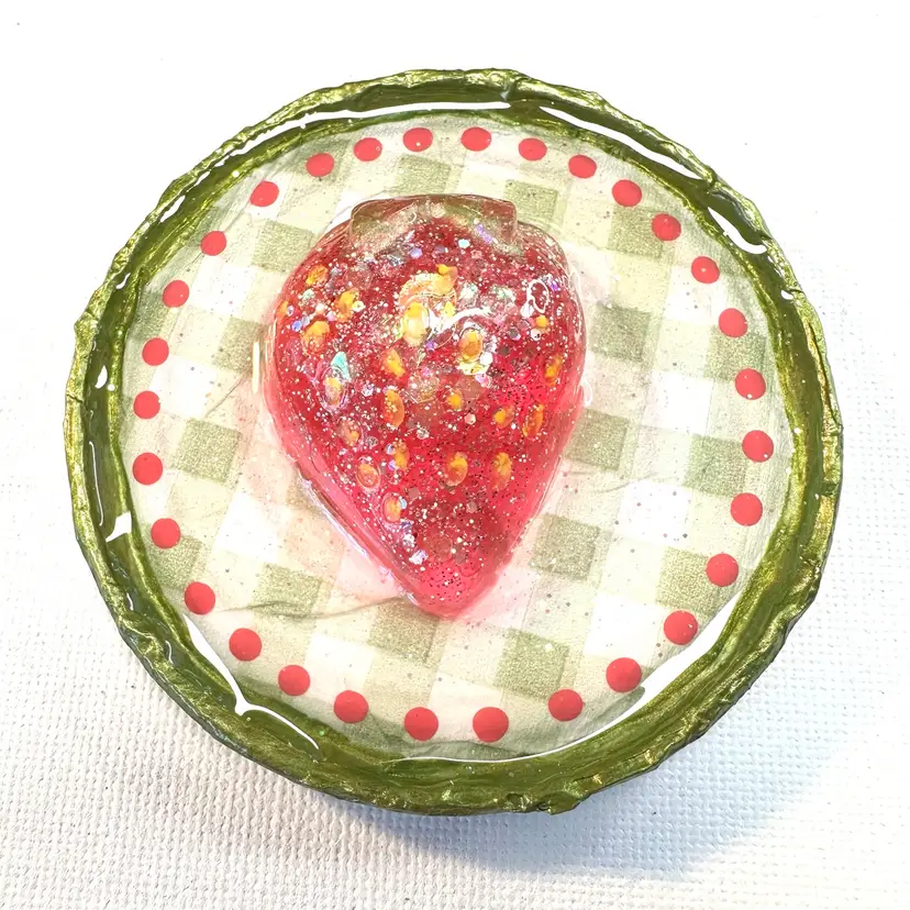 Pink Green Strawberry Magnet Made By Me 2.75-3”