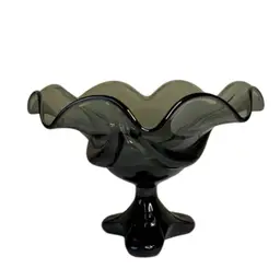 Viking Art Glass Compote/Candy Bowl Charcoal Epic Drape Pedestal
6-1/4” T x 8-3/8” W