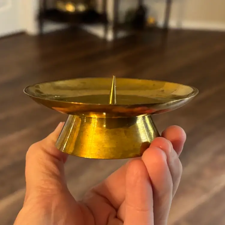 Vintage Solid Brass Pillar Candle Holder Pair