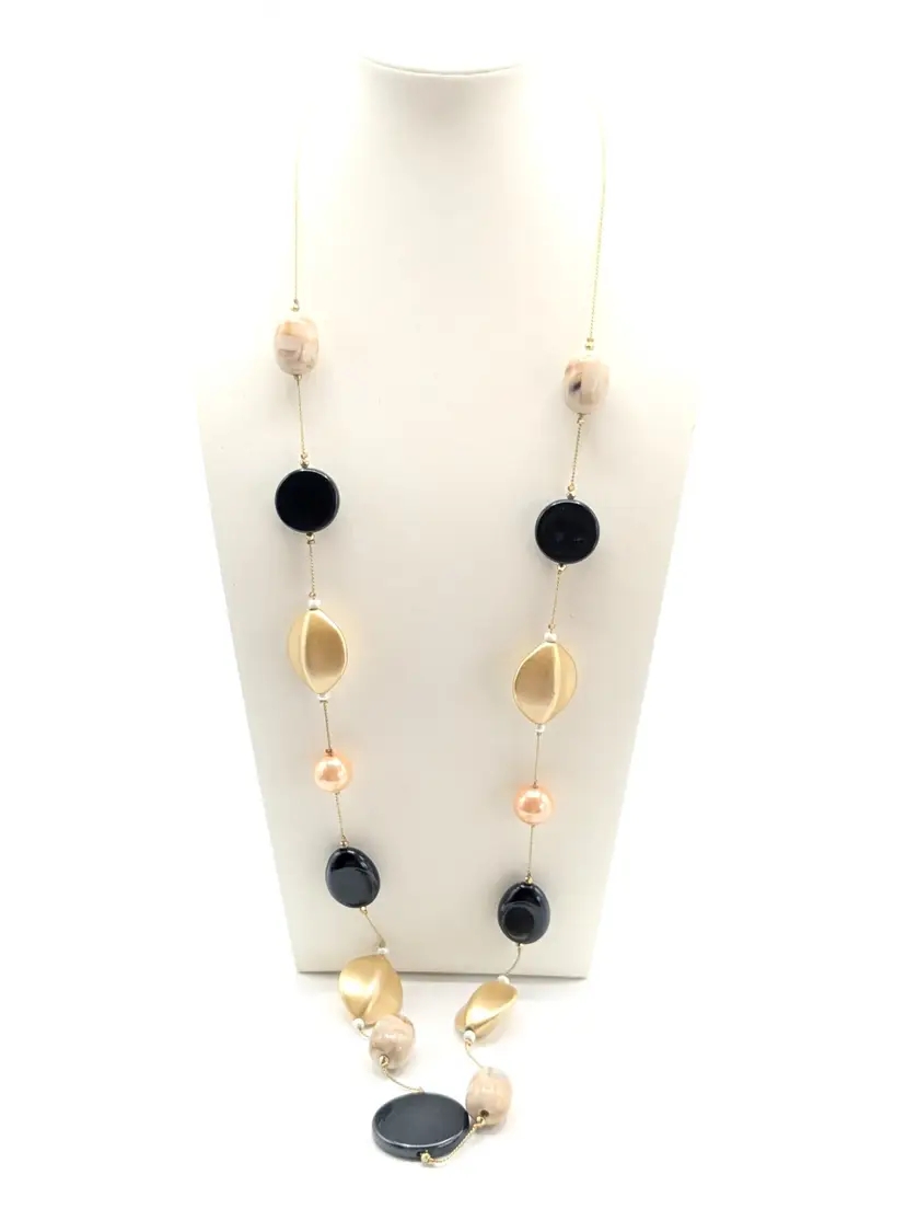 NY Gold Tone Gold and Black Enamel Beaded Necklace