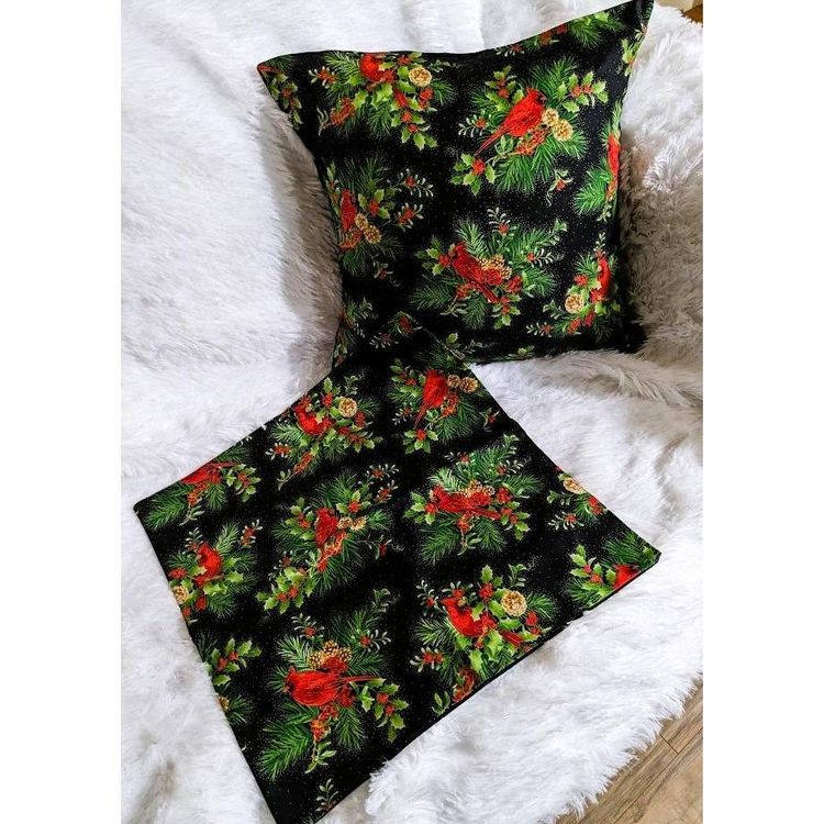 Handmade Pair of New Pillow Covers, 16" x 16",  Christmas Cardinals