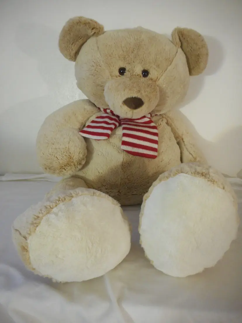 Large Plush Tan Teddy Bear 35" Tall Scarf very soft 2016