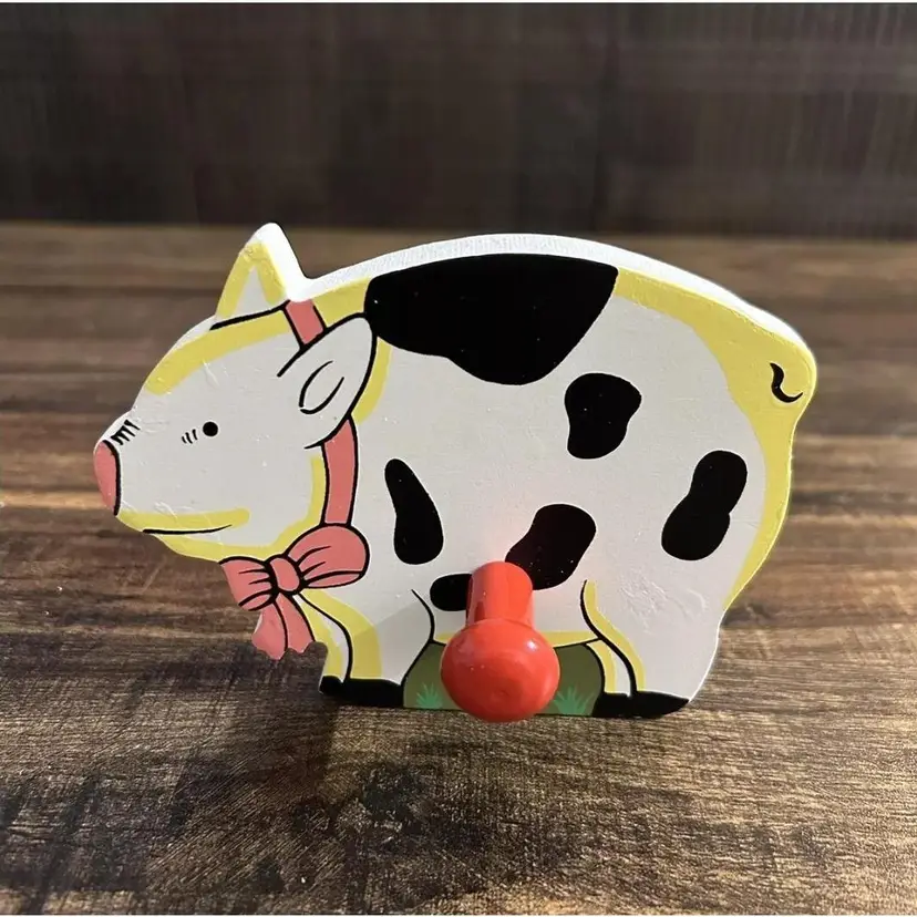 Vintage Carved Wood Pig Wall Hook Coat Country Farmhouse