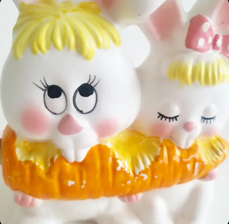 Vintage Napco Easter Bunnies Carrot Planter