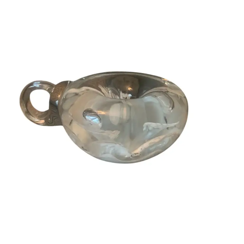 Candle Holder Paperweight W/White Flowers & Controlled Bubbles House Logo On Bottom 4 3/4 X 3 1/2 X 1 7/8 Inches