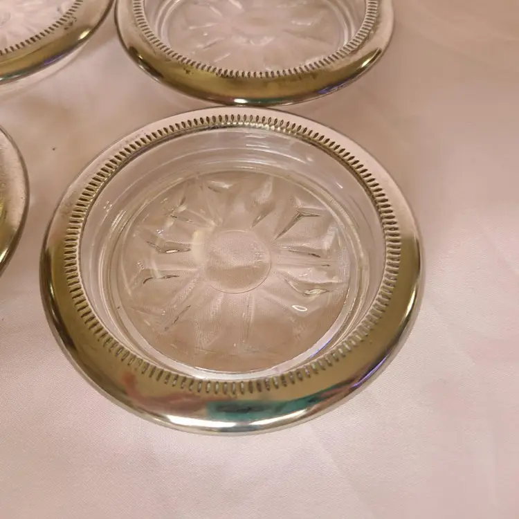 Vintage Made In Italy Crystal Silverplate Starburst Coasters Set Of 4 Snowflake