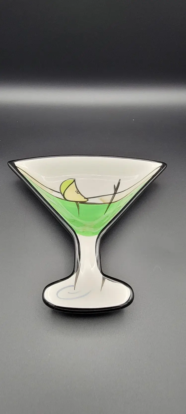 Trisa Martini Cocktail Shaped Snack Bowl Dish Hand Painted Ceramic Dish Set of 2