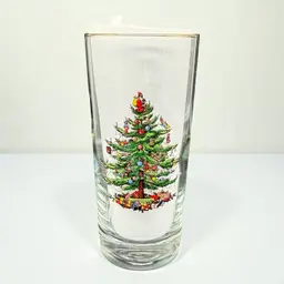 Spode Christmas Tree - 6” Highball Tumbler Drinking Glass Vintage Gold Trim
