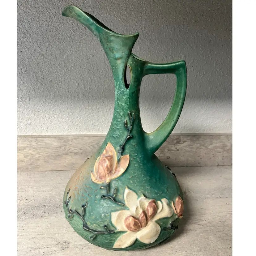 Roseville Art Pottery Green Magnolia Large Antique Pitcher