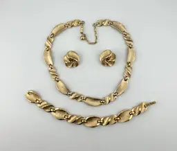 Vintage Gold Tone Crown Trifari Demi Parure