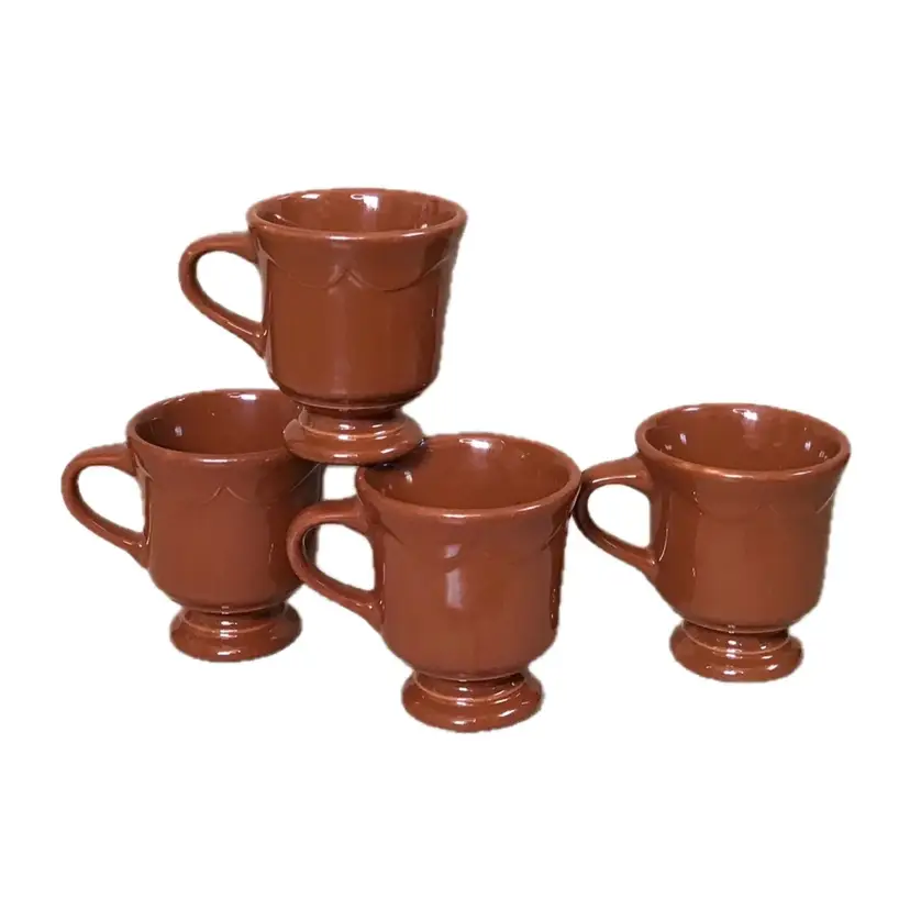 Syracuse China Brown Pedestal Mug Set Restaurant Ware Cottage Goblin Core Retro