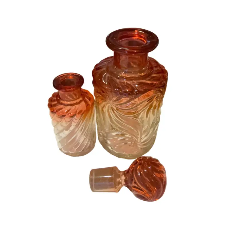Baccarat 1920s Rose Tiente Pinwheel Perfume Bottle 7” With Original Stopper & Baccarat 1920s Rose Tiente Swirl No Stopper 3.75”