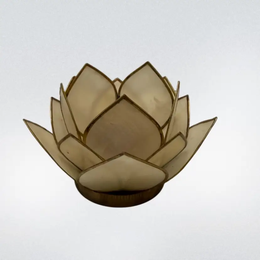 Capiz Shell Lotus Flower Small Tealight Candle Holder ~ Boho 4” Diameter