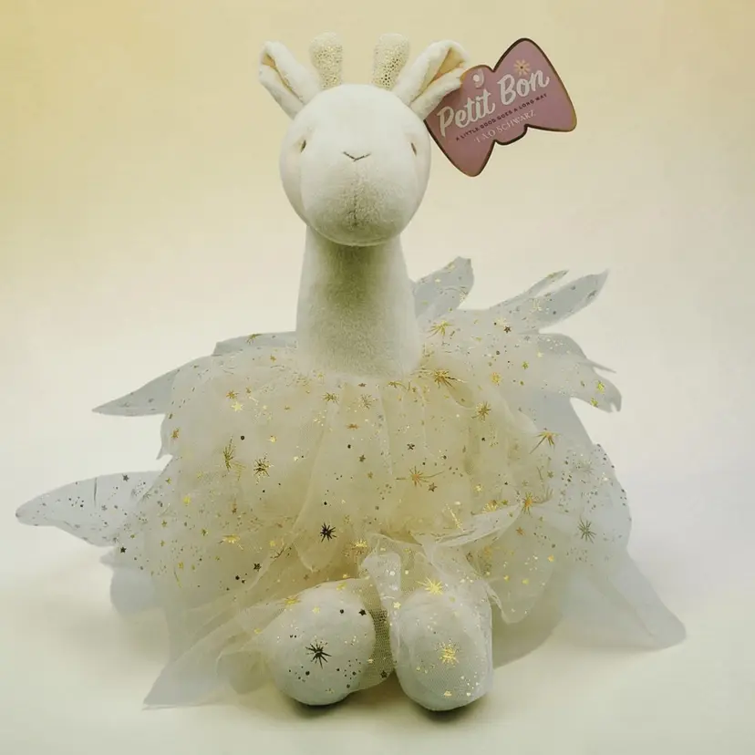 FAO Schwarz Petit Bon Ballet Giraffe Plush Ballerina Cream Skirt Tutu Gold Stars