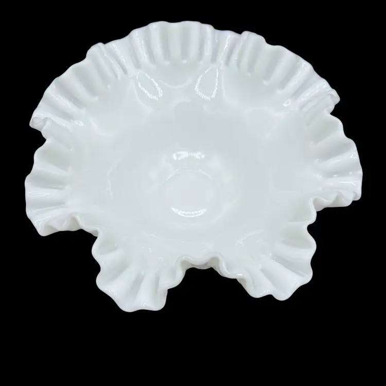 Fenton Hobnail Milk Glass Ruffled Bowl 9”