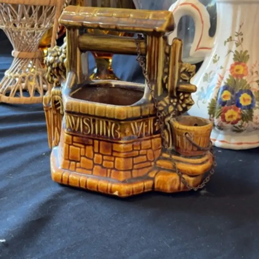 McCoy Brown Wishing Well With Original Chain And Bucket Handle