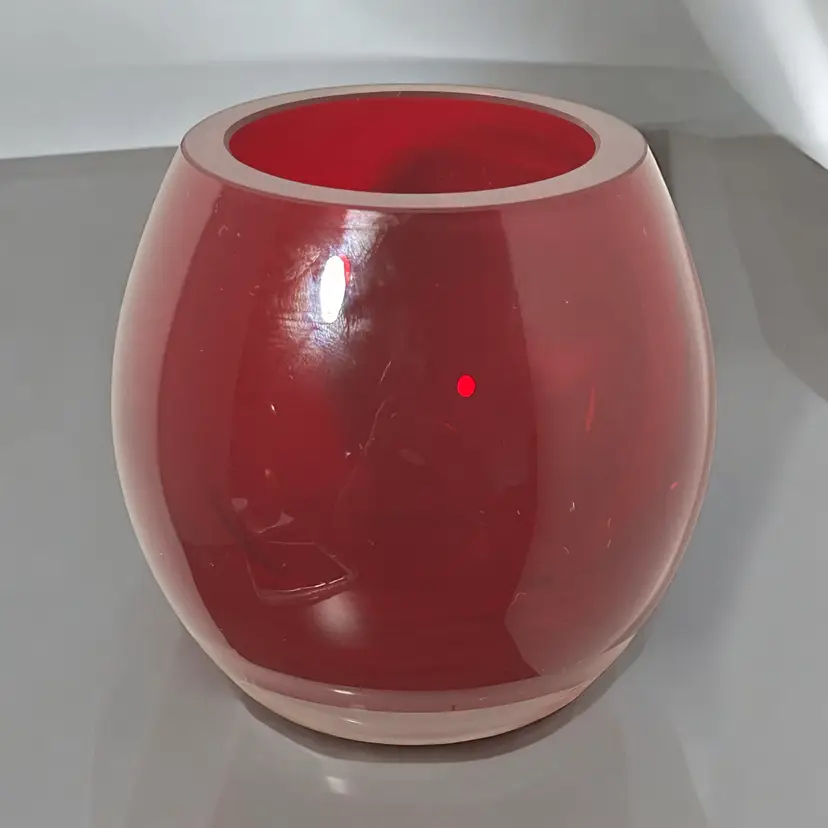 Crystal Votive Candle Holder Cranberry Made in Poland 4.5" X 4.5"