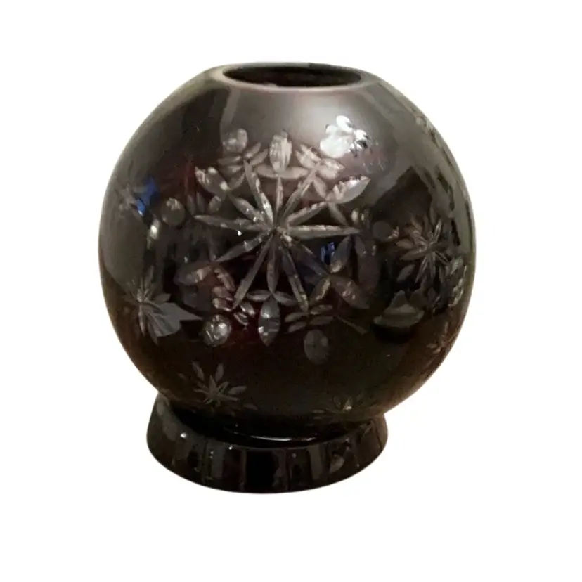 Vintage 2-piece MCM Bohemian Crystal Ruby Red Cut Glass Fairy Lamp 5” X 5”