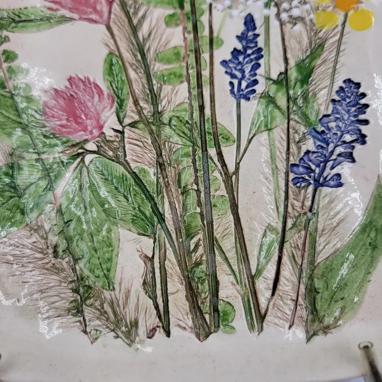 Handmade Clay Pressed Wildflower Clay Pottery Wall Plaque By Darlene & Keith Fletcher