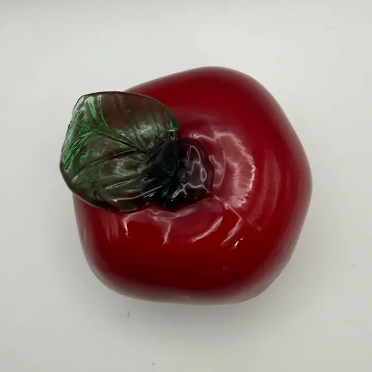 Vintage Hand-Blown Art Glass Apple With Green Leaf