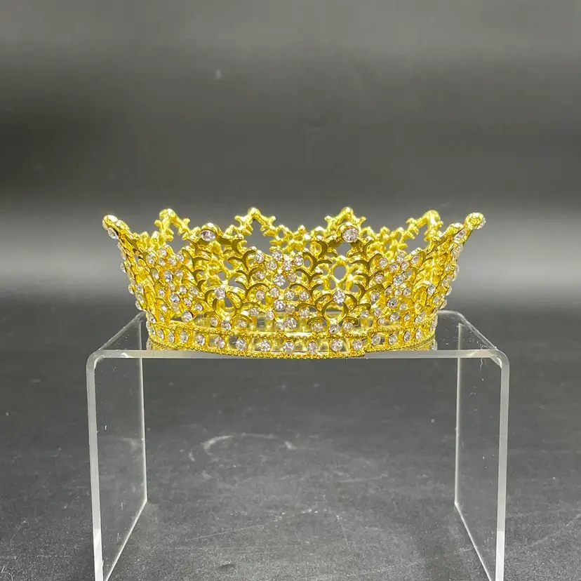 Gold Toned Clear Crystal Rhinestones Bridal Crown Wedding Tiara Costume Jewelry