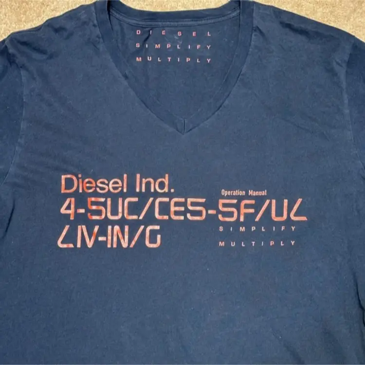 Diesel Industries For Successful Living V Neck T Shirt Blue