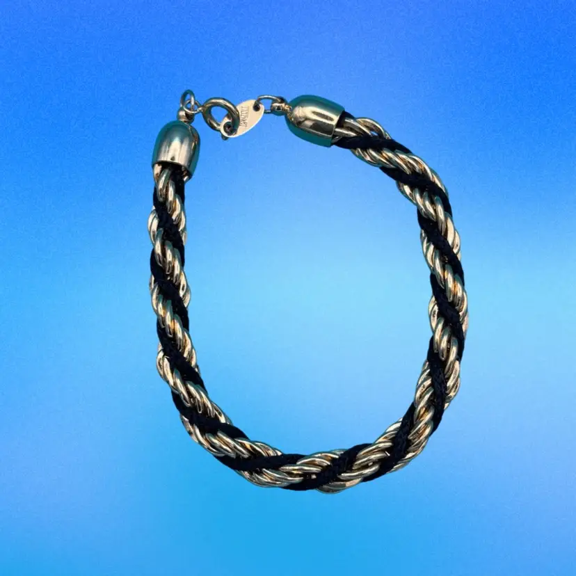 Vintage Trifari™ Gold-Tone & Black Braided Rope Chain Bracelet