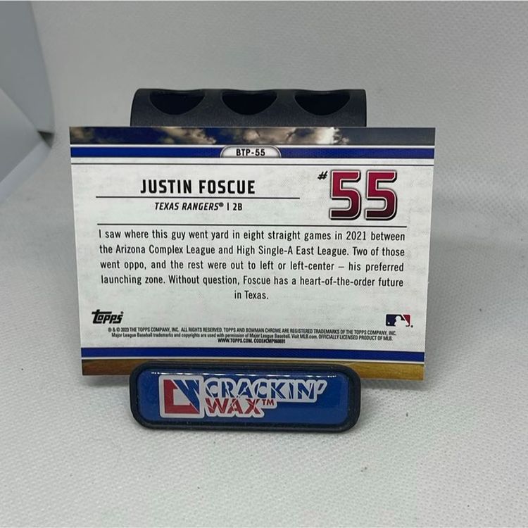 2023 bowman chrome Top 100 justin foscue Texas Rangers