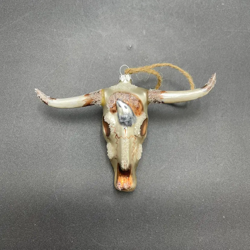 Glass Longhorn Steer Skull Hanging Christmas Ornament Southwest Rustic Holiday