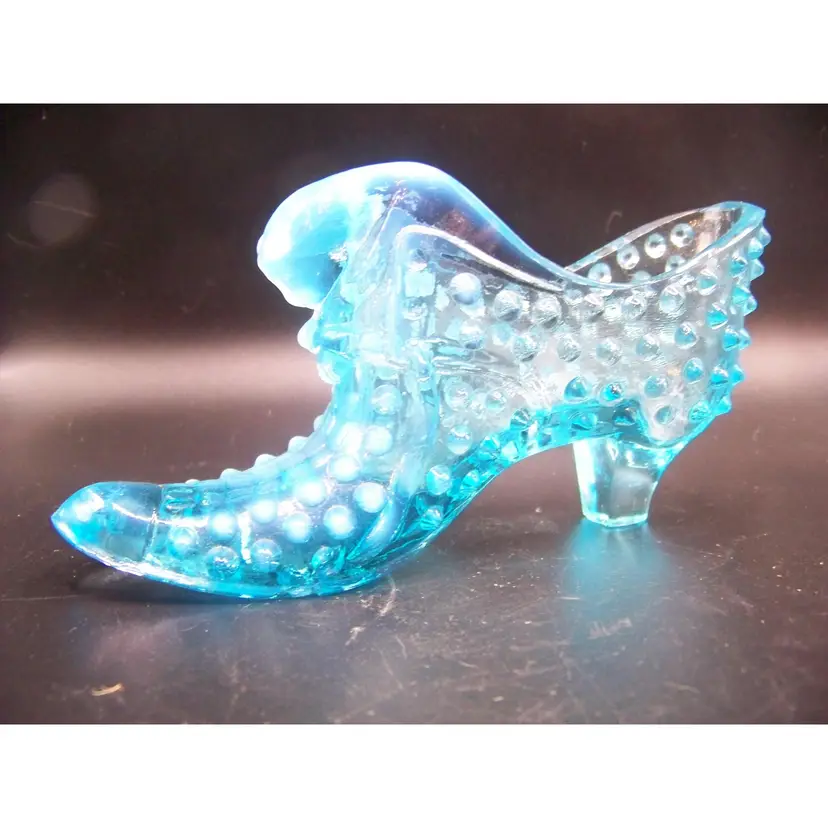 Vintage Fenton Cat Head Ble Opalescent Hobnail Slipper