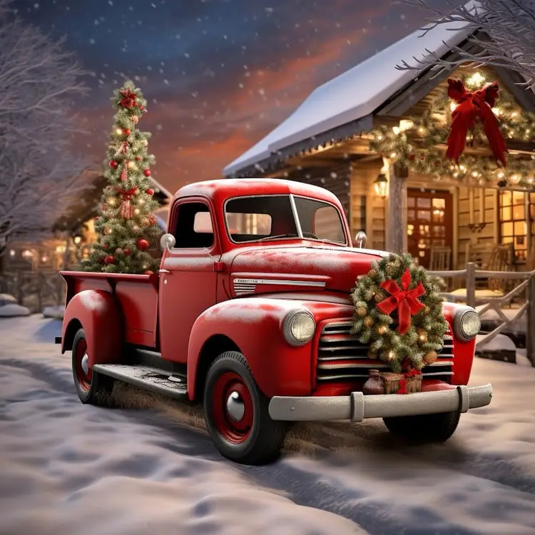 Red Christmas Truck By Kevin George - 8” X 8” Canvas Print