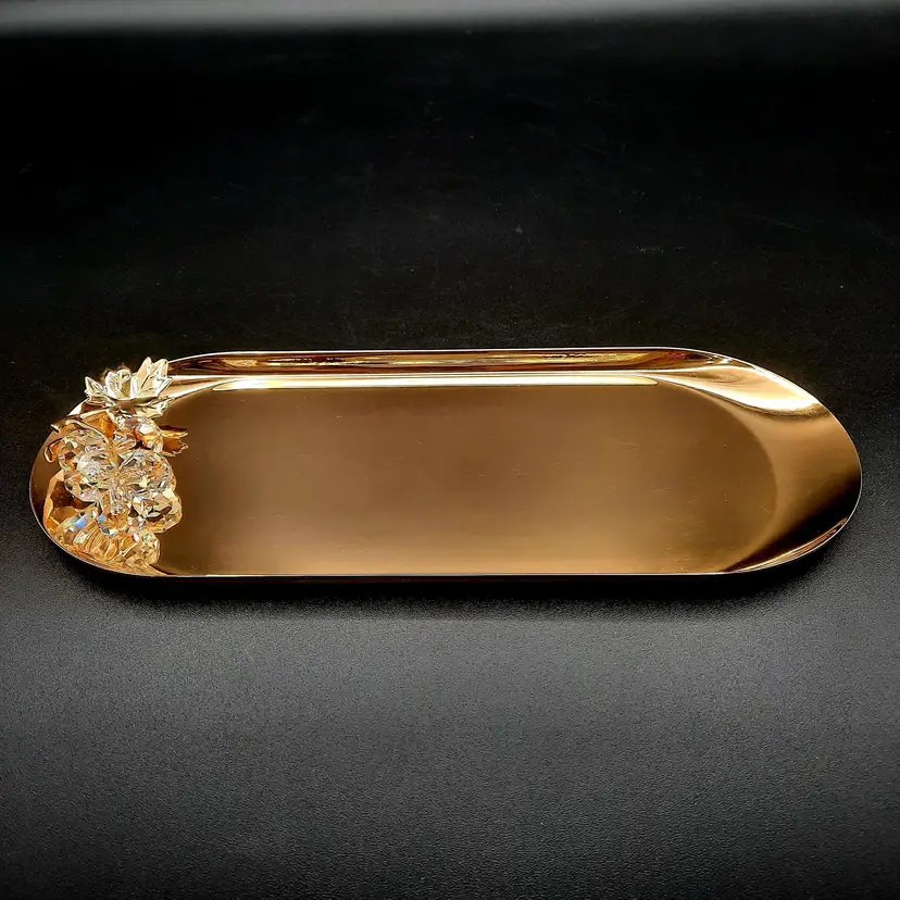 Gold Trinket Tray w/Crystal Grapes Accent Austria