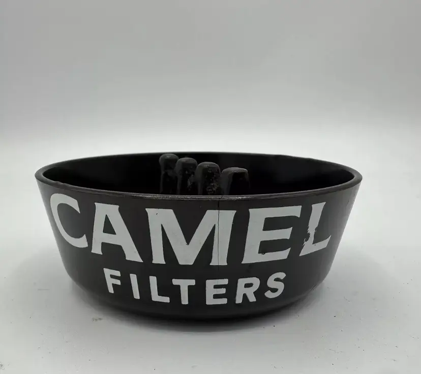 Vntg “Camel Filters” Cigarettes Brown Plastic Ashtray 3.5” Ornamin 4141 Camel Cigarettes