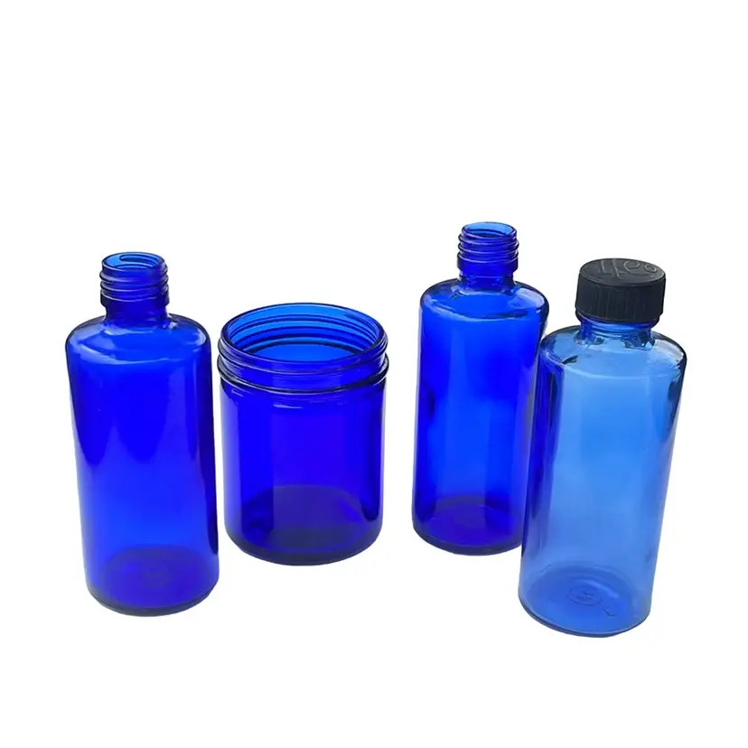 Vintage Cobalt Blue Apothecary Glass Bottles