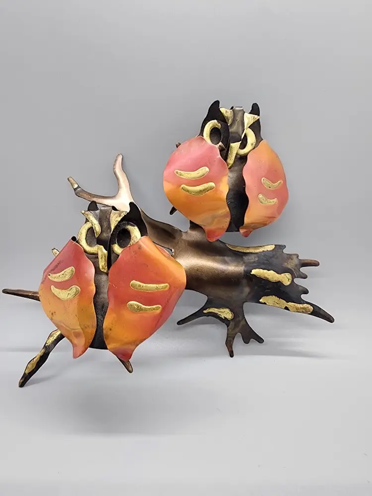 Vtg Pair MCM Metal Owl Wall Sculptures