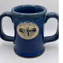 Mystic Monk Double Handled Blue Coffee Mug By Sunset Hill Stoneware