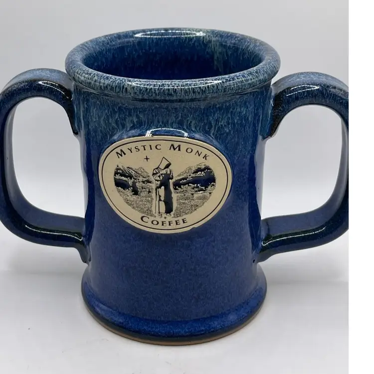 Mystic Monk Double Handled Blue Coffee Mug By Sunset Hill Stoneware