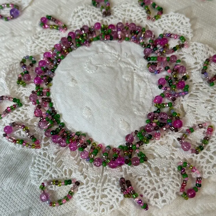 Set If 4 White Colored 5 1/2” Diameter Beaded Doilies