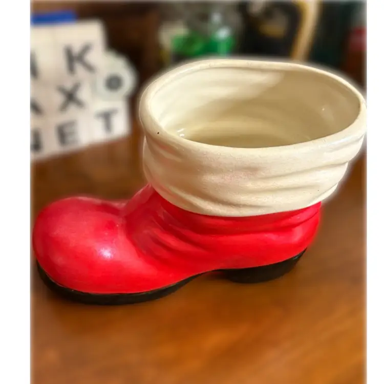 Vintage Large Ceramic Santa Boot