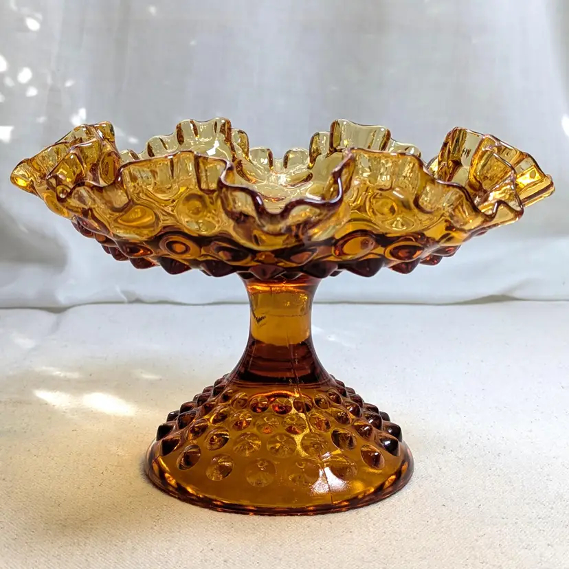 Fenton Amber Hobnail Glass Compote Dish