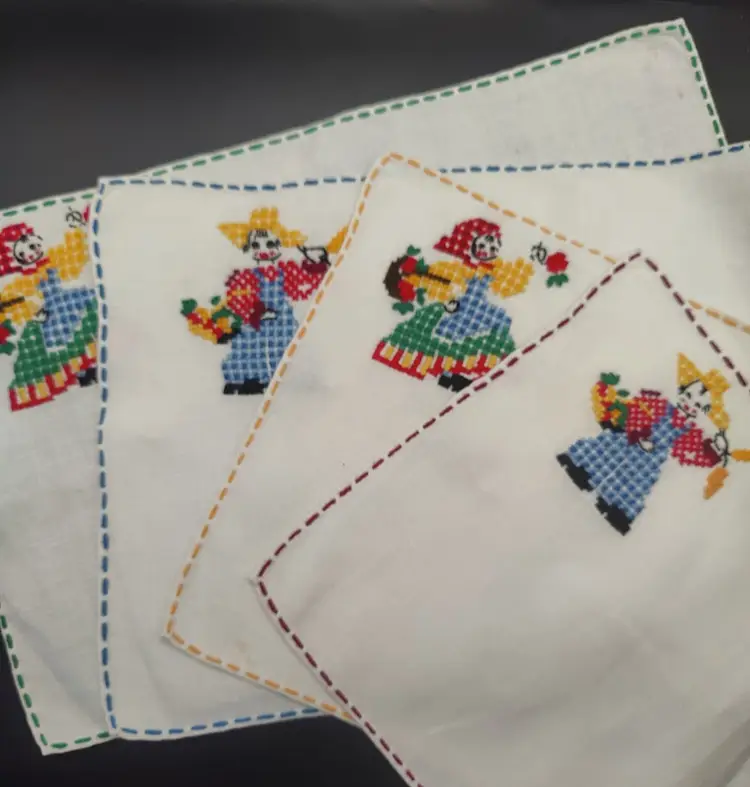 Set of 4 Vintage handstitched folk art placemats