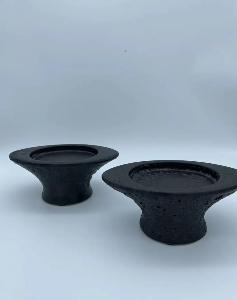 Haeger Riser Vintage Black Candle Holder Textured Pattern Set Of Two