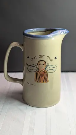 Otagiri Pottery Pitcher - Love Joy Peace Angel Enesco 1995 Japan